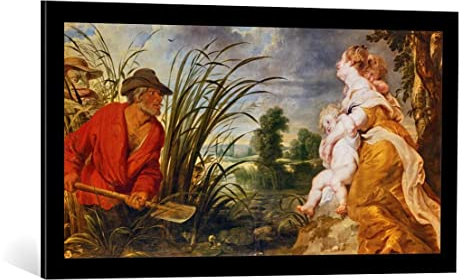 kunst für alle Bild mit Bilder-Rahmen: Peter Paul Rubens Latona verwandelt die lykischen Bauern in Frösche - dekorativer Kunstdruck, hochwertig gerahmt, 90x45 cm, Schwarz matt
