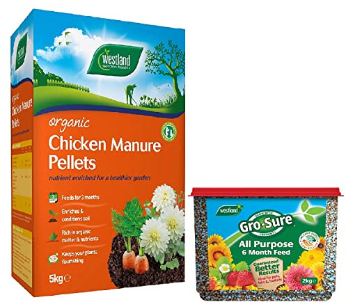 Garden Plant Feed Fertiliser Bundle - 5kg Organic Chicken Manure Pellets & 2kg Gro-Sure All Purpose 6-Month Slow Release Plant Food Granules for Garden Plants Vegetables with Topline Card.