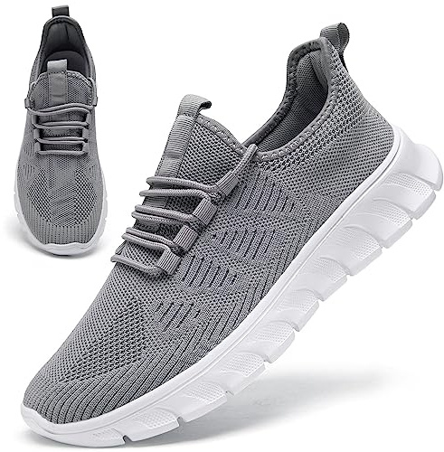 Trainers Men Running Shoes Slip On Sneakers Casual Mesh Tennis Grey Size 9.5 Fitness Lightweight Training Gym Outdoor Sports Shoe