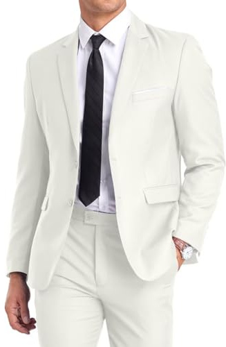 Men's Slim Fit 2 Piece Suit,Two Button Dress Tuxedos Business Wedding Suit for Men Blazer Jacket Pants Set Ivory XXL