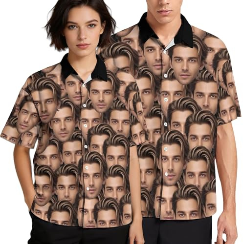 Naispanda Chemise Hawaïenne Personnalisée avec Visage Chemises Florales Tropicales Hawaïennes Personnalisées Chemises de Plage Personnalisées Chemises Hawaïennes Boutonnées à Manches Courtes