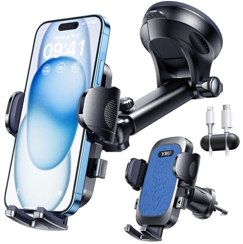 YRU [2025 Militär-Klasse] Handyhalterung Auto Handy Halterung Auto [Stärkst Saugnapf & Clip] Universal Auto Handyhalterung Armaturenbrett Scheibe Lüftung für iPhone 17 Pro 16 Samsung S25 Hellblau