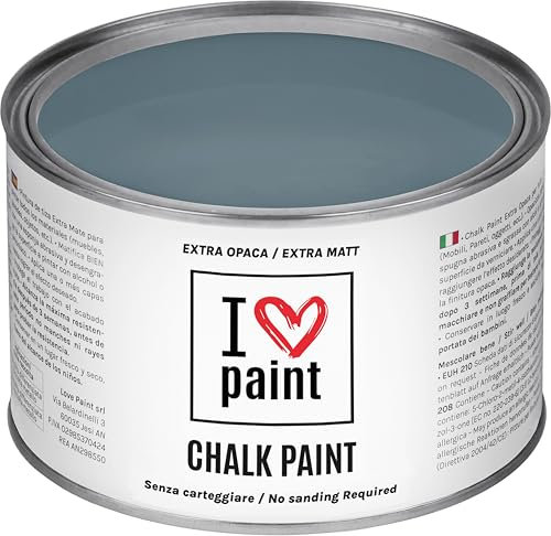I LOVE CHALK PAINT Colore Oceano 375 ml - Senza Carteggiare Colora Mobili, Pareti e Oggetti - Senza solventi e formaldeide – Inodore a base di acqua