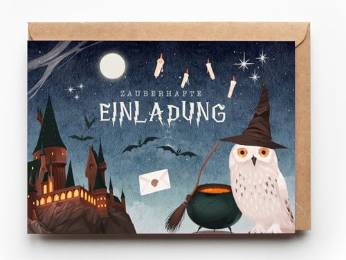 10 Zauberlehrling Einladungskarten Kindergeburtstag, magische Zauberschule Geburtstagsparty Einladunge, Wizard Harry Party Einaldung Mottoparty, Zauberer Filmabend (10er-Set Einaldungskarten)
