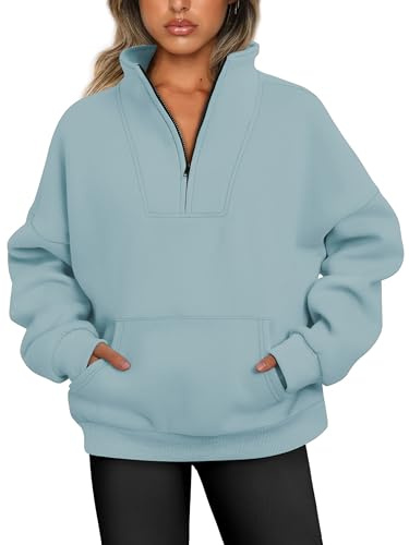 Jhsnjnr Women's Half Zip Sweat Jacket with Fleece Lined Autumn Zip Stand-Up Collar Oversized Sweatshirt without Hood, Green lake, L