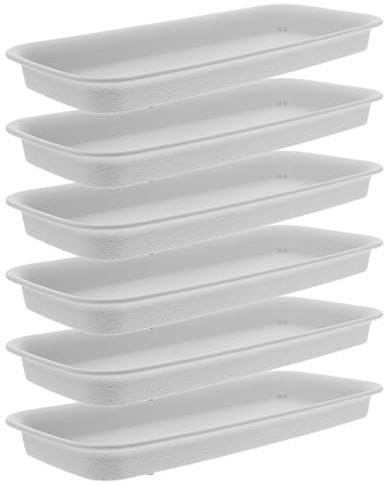 Tofficu 6Pcs Plant Pot Tray Rectangular 12X5.4 Inch Water Drip Tray for Indoor Outdoor Use Prevents Soil Spillage Protects Floors Durable Planter Pot (Beige)