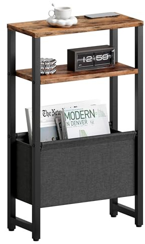 IRCPEN Narrow Side Table, Slim End Table with Magazine Rack, Bedside Table for Small Spaces, 3 Tier Sofa Couch Table Nightstand for Living Room, Bedroom Rustic Brown LET503R