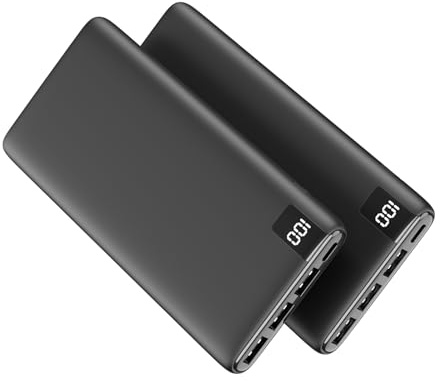 Paloceru Power Bank 10000mAh 2 Pack, Portable Charger Fast Charging External Battery Pack, Slim Portable Phone Charger with USB C Input & Output for Most Smartphone Tablet