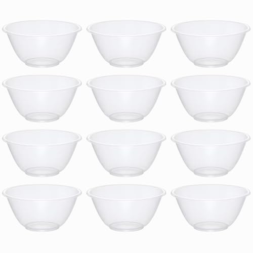 eMKay® Pack of 12 Clear 15cm Mixing Bowls – 1L BPA-Free Plastic Prep Bowls for Kitchen, Baking, Salad & Snack Use – Stackable, Lightweight & Food-Safe – Microwave & Dishwasher Friendly