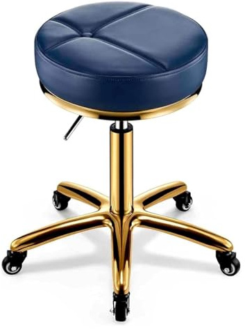 Sadelpall, Premium mörkblå snurrpall i PU-läder med rullstång och mjuk kudde for skönhetssalong, spa, massage(Darkblue)