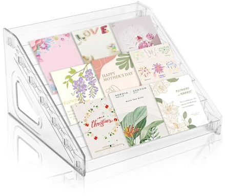 Yallmie Greeting Card Display Stand, 7-Tier Acrylic Greeting Card Rack Sticker Display Stand, Multi-Purpose Stamp Postcard Mail Card Rack Storage for Retail Counter Desk Offices Restaurants