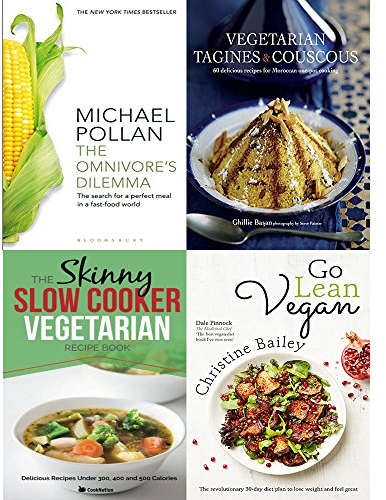 Omnivore dilemma, vegetarian tagines and couscous [hardcover], slow cooker vegetarian recipe book and go lean vegan 4 books collection set