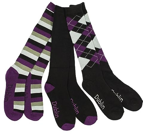 Dublin Socks 3 Pack, Black/Purple/Grey, One Size