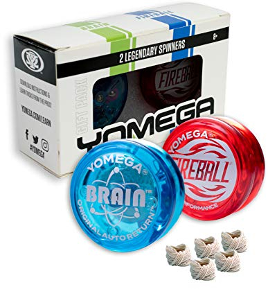 Yomega 2 Legendary Spinners The Original Yoyo with A Brain and Fireball Transaxle Yo-Yo for All Level String Trick Play + 5 Extra Strings (Fireball Red-Brain Blue)