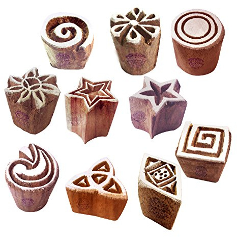 Royal Kraft Arcilla Impresión Bloque Oriental Pequeno Floral Estrella Patrón Madera Sellos (Set de 10)
