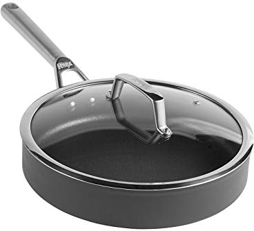 Ninja ZEROSTICK Premium Cookware 26cm Sauté Pan with Glass Lid, Long Lasting, Non-Stick, Hard Anodised Aluminium, Induction Compatible, Oven Safe to 260°C, Grey C30126UK