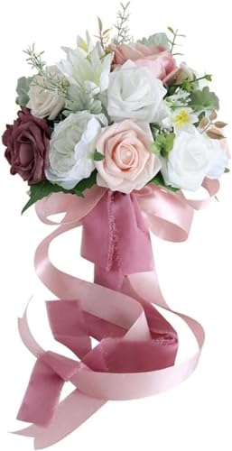 Braut-Hochzeitssträuße, mit künstlichen Blumen, schöne Rosen, künstliche Seidenblumen, kleiner weißer rosa Blumenstrauß, Zuhause, Party, Winter-Hochzeitsdekorationen, künstliche Blumen, Brautstrauß fo