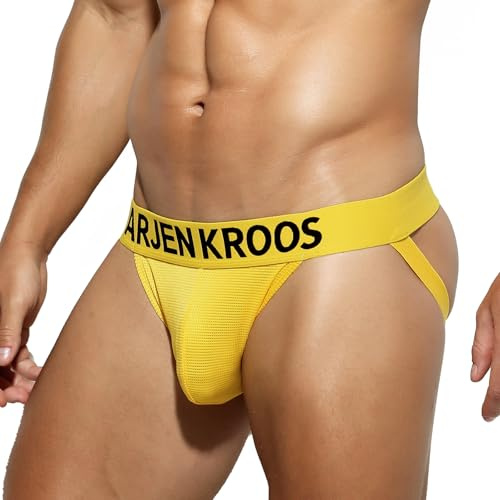 Casey Kevin jockstrap män sexiga underkläder string tanga jockstrap män gay låg midja G-string sport trosor, K6-gul, M