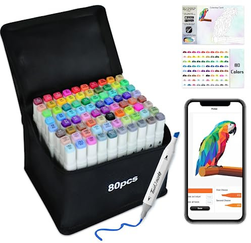 AEDAGA 80 Colours Alcohol Markers with Free App for Colouring, Alcohol Pens for Anime,Manga,Drawing,Sketching and Calligraphy, Art Supplies for Adults