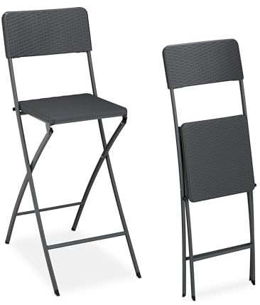 Relaxdays Barhocker klappbar, 2er Set, Rattan-Optik, Rückenlehne, HBT: 115 x 44 x 63 cm, Barstuhl, PE & Metall, Farbwahl | HBT: 115 x 44 x 63 cm, Barstuhl, PE & Metall