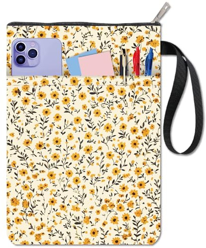 craspire Protège Livres à Fleurs Protège Livres Jaune Housse de Livre en Tissu Lavable pour Livres de Poche avec Fermeture Éclair et Poche Supplémentaire pour Les Amoureux des Livres Cadeaux
