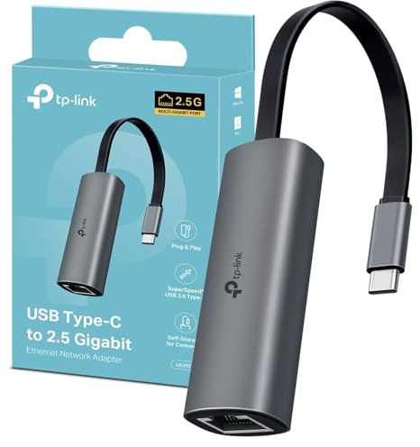TP-Link UE302C USB C to Ethernet Adapter, 2.5 Gigabit Ethernet to USB C 3.0 Adapter, Multi-Gigabit Connection, Universal Compatibility, Scratch Resistant, Self-Storage, Plug & Play