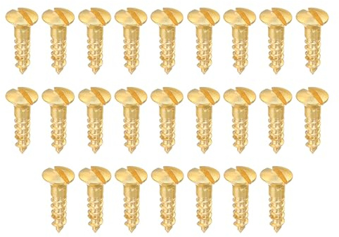 PATIKIL M3 x 12mm Slotted Wood Screw, 25 Pack Solid Brass Oval Head Flat Head Self Tapping Screws for Wood Furniture Connecting, Gold Tone