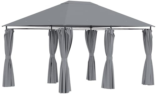 Outsunny Tonnelle de Jardin Barnum pavillon Style Colonial Double-Toit Toiles latérales Amovibles 4L x 3l x 2,72H m Gris