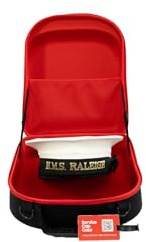 Service Cap Case for All Service Caps, Cap Carrier Travel Case with a Short Comfortable Handle and a Detachable Adjustable Shoulder Strap for Men and Women, Black Exterior with a Red Interior.