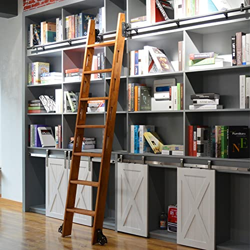 Bibliothek Schiebeleiter Hardware-Kit – 1 m Rundrohr, mobile Schiene mit Bodenrollen für reibungsloses Rollen, ideal für Bücherregale und Aufbewahrungslösungen