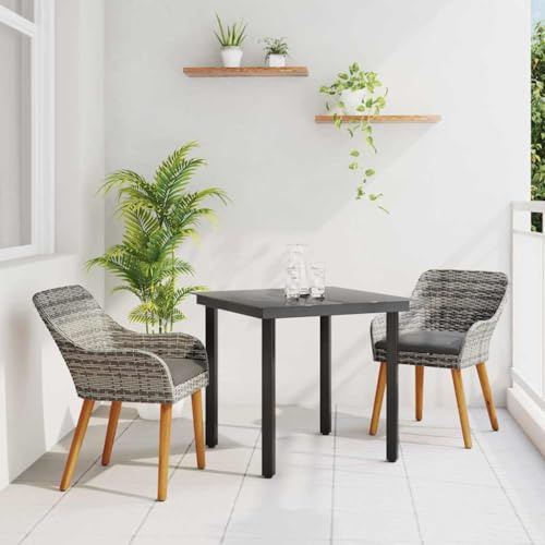Owoxanthellate Gruppo da giardino in rattan sintetico, 3 pezzi, 80 x 80 x 74 cm, tavolo in vetro di sicurezza, resistente alle intemperie, fino a 110 kg per sedia, design moderno per balcone, terrazza
