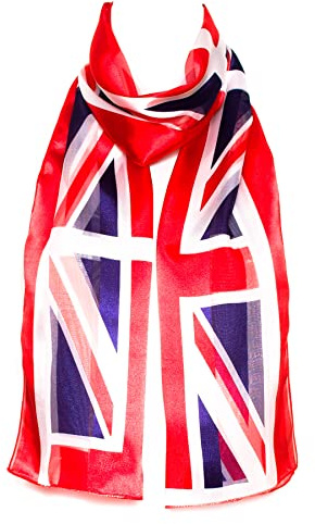 Hat To Socks Union Jack UK Flag Chiffon Satin Scarf, Women | Premium Korean chiffon satin, lightweight sheer wrap, soft elegant shawl, all-season, ladies gift