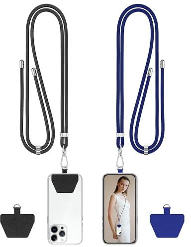 COCASES Handyband Universal zum Umhängen-Handyband aus Nylon kompatibel mit jeden Smartphones, 2 Stück Handygurt Umhängenband mit Kordel 150cm, Schwarz+Blau