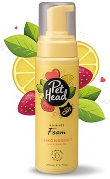 Pet Head Felin' Good Cat No Rinse Foam | Fruity Scent with Aloe Vera | Dry Cat Shampoo for Smelly Cats | Professional Waterless Grooming | Vegan | Lick-Safe | Gentle Formula for Kittens | 200ml