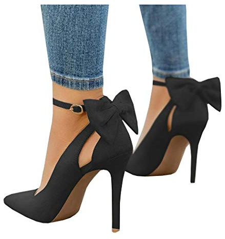 PiePieBuy Women's Pointed Toe High Heels Ankle Strap D'Orsay Pumps Shoes Bow Wedding Bowtie Back Dress Sandals