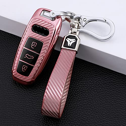ontto Autoschlüssel Hülle Passt für Audi A3 A6 A7 A8 A8L Q8 E-Tron Q5 Q8 C8 D5 RS6 RS7 S3 S6 SQ7 SQ8 Autofernbedienung Cover TPU Schlüsselhülle Schlüsselanhänger Schlüsselschutz Schlüsselbox-Rosa