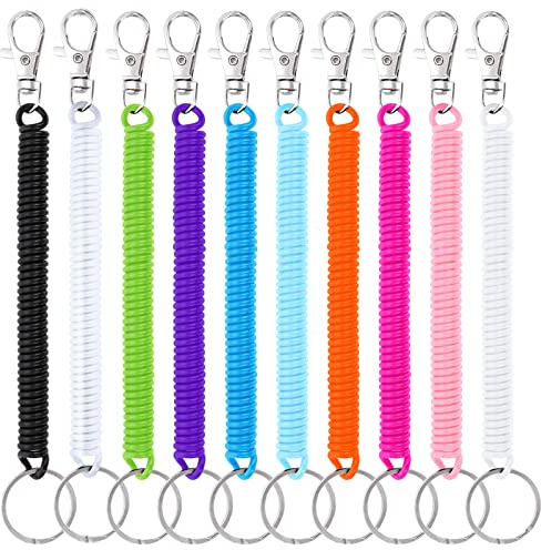 cobee Portachiavi con molle elicoidali, 10 molle retrattili, chiusura a moschettone, corde di sicurezza a spirale, cordino elastico da polso per cellulare