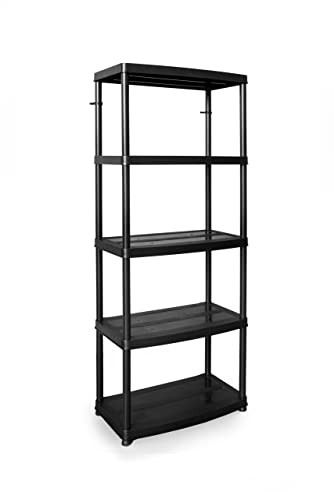 DRABEST - Kunststoffregal - mit 5 Ablagen - 180 cm hoch, 74 cm breit - aus starkem Plastik - für Keller, Garage, Abstellraum, Garten - bis zu 50 kg/Fachboden -Steckregal - Schwarz