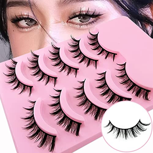 Falsche Wimpern Manga Lashes Natürlicher Look Cat Eye Künstliche Wimpern Katzenauge Anime Fake Lashes 15mm Kurz Cosplay Lashes Faux Mink Spiky Wispy False Eyelashes 5 Paare Wimpern(B17)