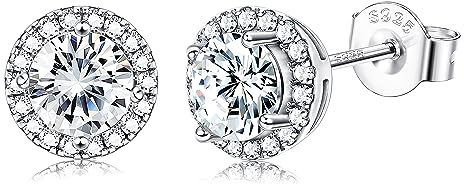 ORAZIO Boucles d'oreilles à Tige en Argent Sterling pour Femme et Homme Boucles d'oreilles Rondes en Faux Diamant Avec Halo Carré en Forme de Cœur Avec Zircon Cubique Boucles d'oreilles à Tige