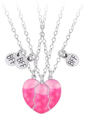 3 BFF Magnetiska Halsband Med Lysande Hjärthänge - Matchande Set för 3 Flickor, Vänskapssmycken, Gåvor för Vänner, Systrar, Mamma - Rosa, Zink
