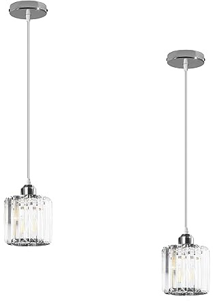LEDSone Modern 2 Pack K9 Crystal Chandelier Acrylic 13cm Width Round Glass Light Shade Flush Mount Ceiling Light Adjustable Pendant Lamp Fitting for Home Décor & Improvement Essential