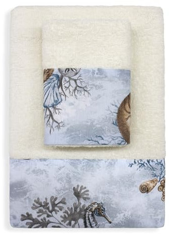 Nada Home Asciugamani bagno stile marino Set 1+1 in spugna di cotone Viso e Ospite 6822