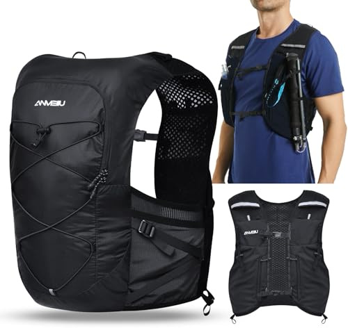 OndaCore Trinkrucksack 5L Ultraleichter Trail Laufrucksack, Laufweste Damen Herren, Multifunktionsrucksack Laufen, Marathon, Radfahren, Jogging, Trailrunning Rucksack(Schwarz, M)