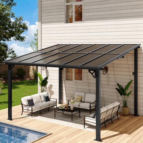 Aoxun 25 x 30 cm lusthus för uteplats, lusthus, pergola med sluttande tak, stora väggmonterade kraftiga markiser, för trädgård, däck, uteplats
