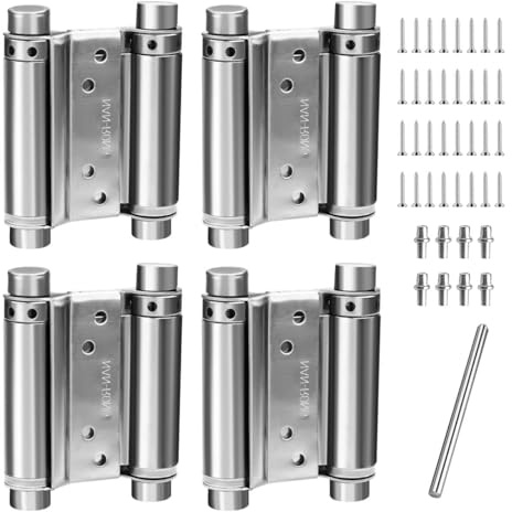 2 Pairs 3 Inch Stainless Steel Door Swing Hinge, Double Action Spring Hinges, Heavy Duty Self Closing Door Hinges with Pins Screws for Cafes, Bars, Saloons (Silver)