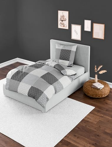 Bierbaum Juego de Cama 6277 de Franela Fina, diseño en Alemania, Plata 15, 155 x 220 + 80 x 80 cm, tamaño cómodo