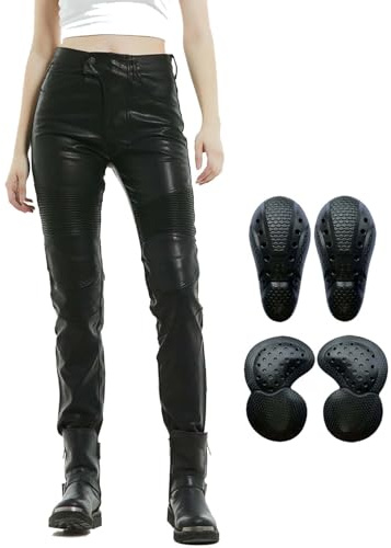 GDNKP Motorcycle Pants Women Waterproof Skinny Leg Leather Dirt Bike Racing Pants Summer Riding Armored with Padding Gear,S