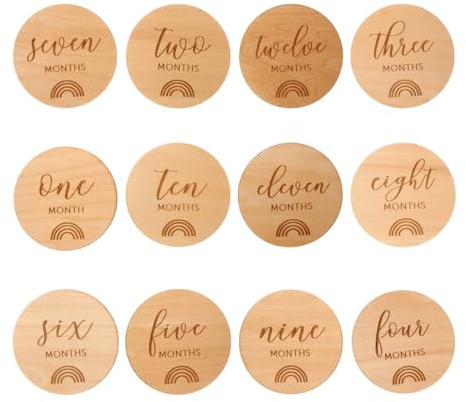 LOLIPPYY 12stücke Holz Meilensteinkarten Für Neugeborene Monatliche Erinnerungsdiscs Zur Fotografie Holzscheiben Für Babyfeste Und Besondere Anlässe