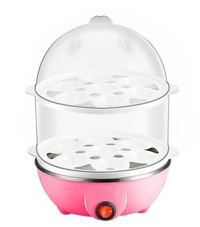 Electric Egg Boiler - Quick And Healthy Cooking Large Capacity Electric Egg Cooker PP Eggs Boiler Egg Steamer Boiled Egg Pink 2 Layers UK